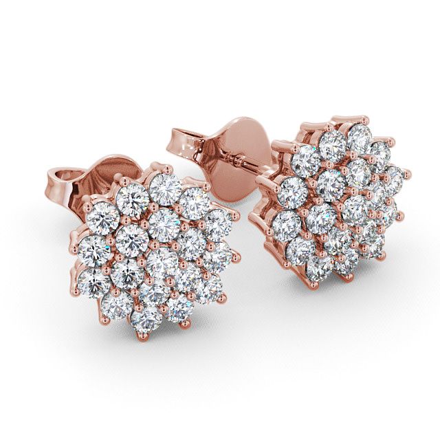 Cluster Round Diamond Earrings 18K Rose Gold - Brawby ERG46_RG_FLAT