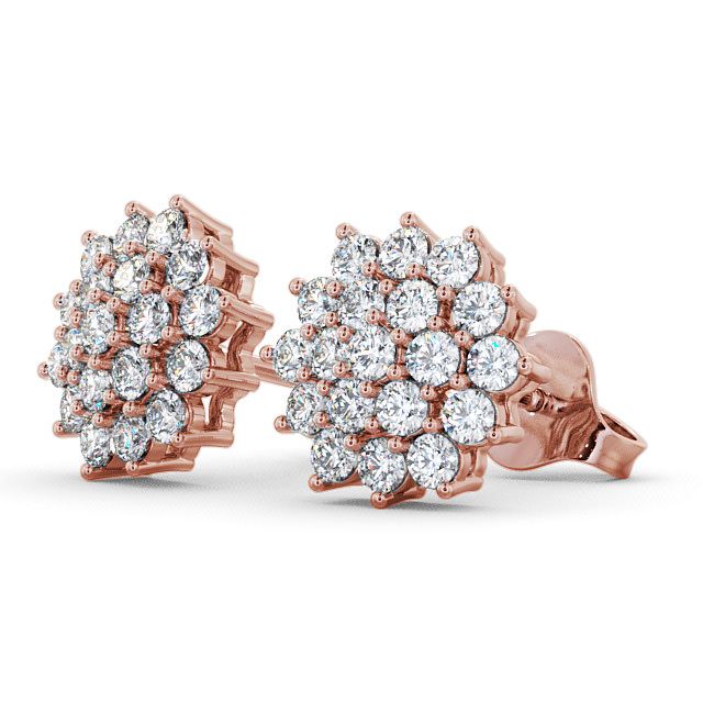 Cluster Round Diamond Earrings 18K Rose Gold - Brawby ERG46_RG_SIDE