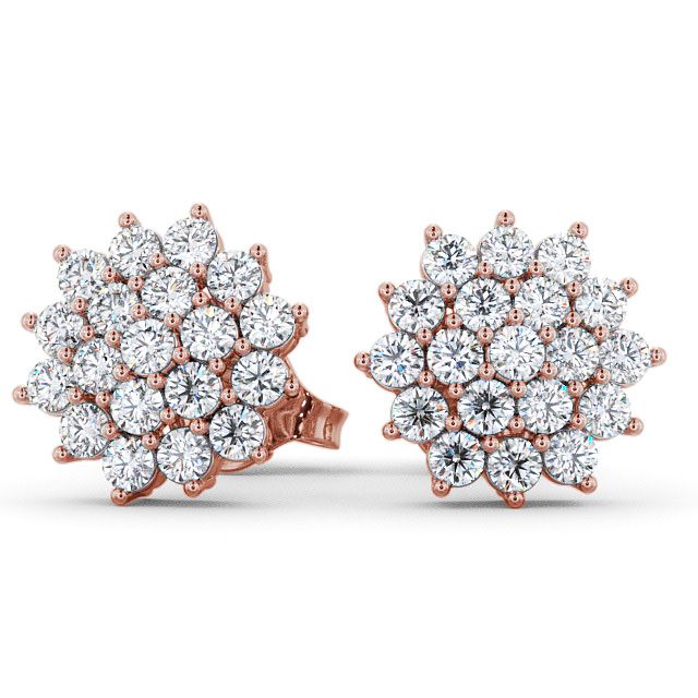 Cluster Round Diamond Earrings 9K Rose Gold - Brawby ERG46_RG_UP