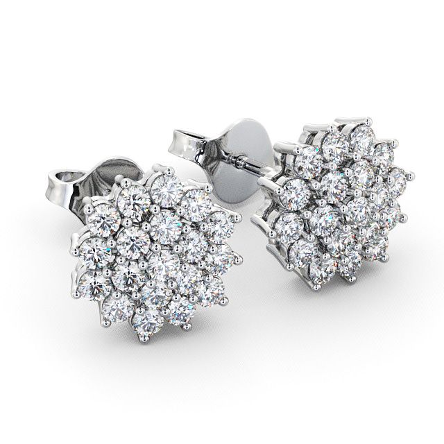 Cluster Round Diamond Earrings 18K White Gold - Brawby ERG46_WG_FLAT