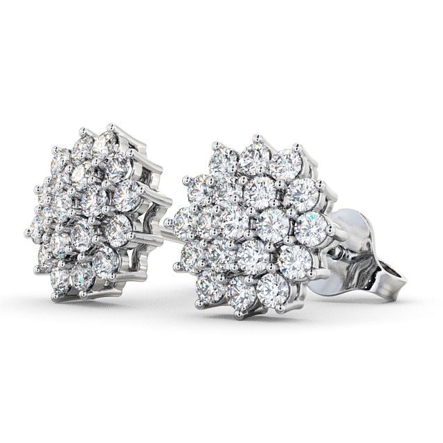 Cluster Round Diamond Earrings 18K White Gold - Brawby