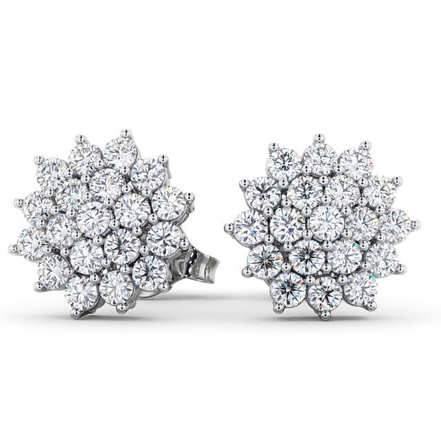 Cluster Round Diamond Earrings 9K White Gold - Brawby ERG46_WG_UP