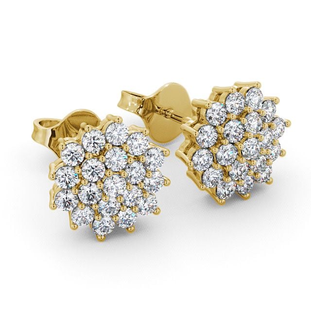 Cluster Round Diamond Earrings 18K Yellow Gold - Brawby ERG46_YG_FLAT