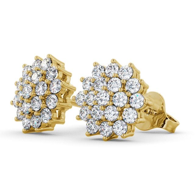 Cluster Round Diamond Earrings 18K Yellow Gold - Brawby ERG46_YG_SIDE