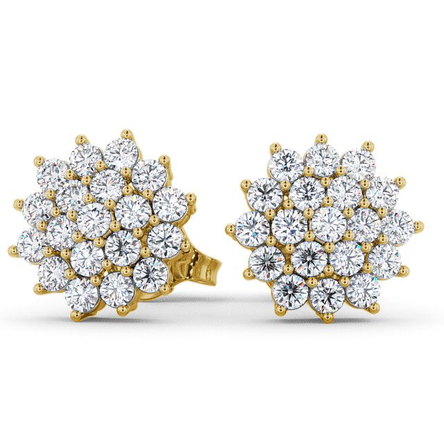 Cluster Round Diamond Earrings 9K Yellow Gold - Brawby ERG46_YG_UP