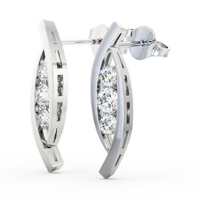 Journey Round Diamond Earrings 18K White Gold - Calligarry