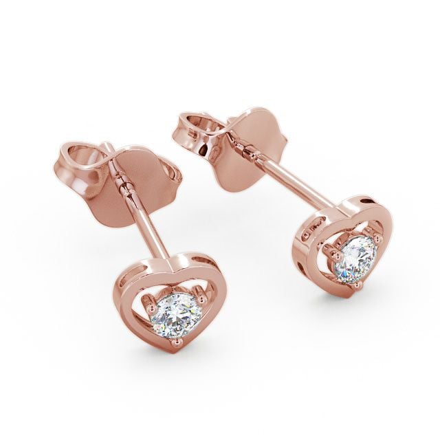 Heart Shaped Round Diamond Stud Earrings 9K Rose Gold - Hilsea ERG48_RG_FLAT