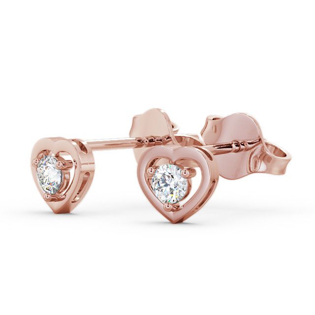 Heart Shaped Round Diamond Stud Earrings 18K Rose Gold - Hilsea ERG48_RG_SIDE