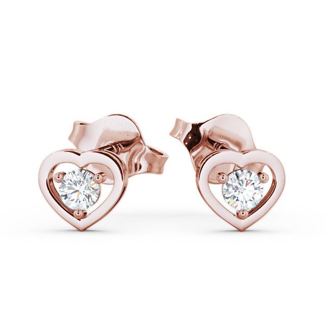 Heart Shaped Round Diamond Stud Earrings 9K Rose Gold - Hilsea ERG48_RG_UP