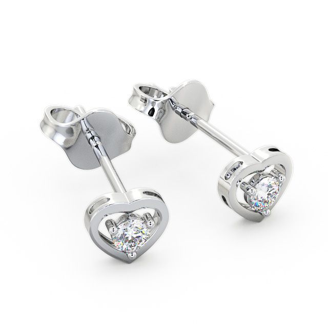 Heart Shaped Round Diamond Stud Earrings 18K White Gold - Hilsea ERG48_WG_FLAT