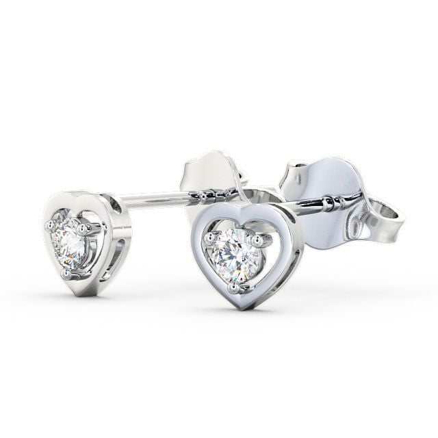 Heart Shaped Round Diamond Stud Earrings 18K White Gold - Hilsea
