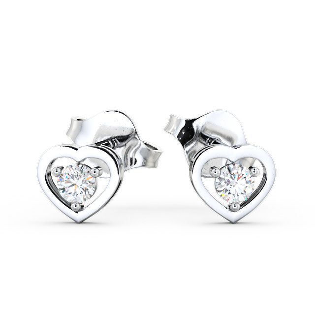 18K White Gold Heart Shaped Diamond Stud Earrings — VANLELES