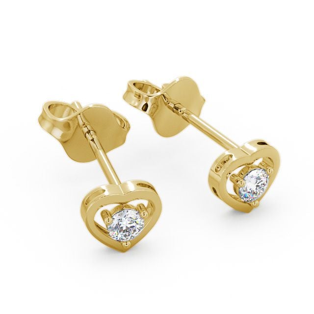 Heart Shaped Round Diamond Stud Earrings 18K Yellow Gold - Hilsea ERG48_YG_FLAT