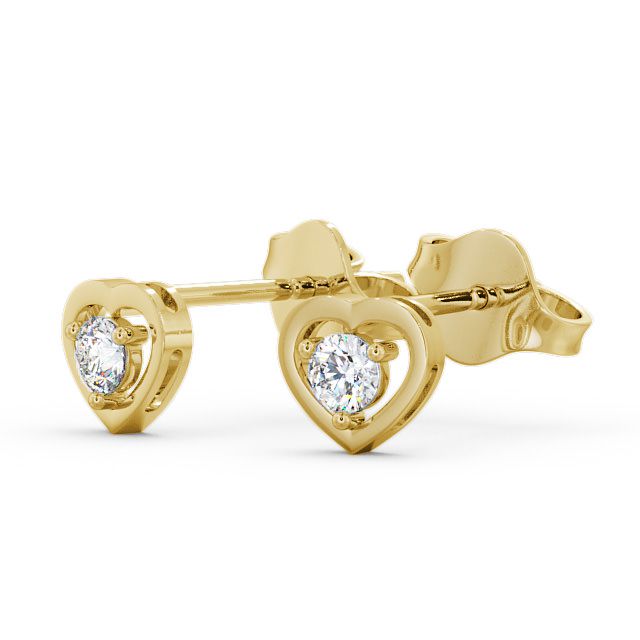 Heart Shaped Round Diamond Stud Earrings 9K Yellow Gold - Hilsea ERG48_YG_SIDE