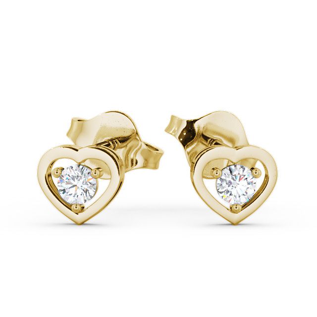 Heart Shaped Round Diamond Stud Earrings 18K Yellow Gold - Hilsea ERG48_YG_UP