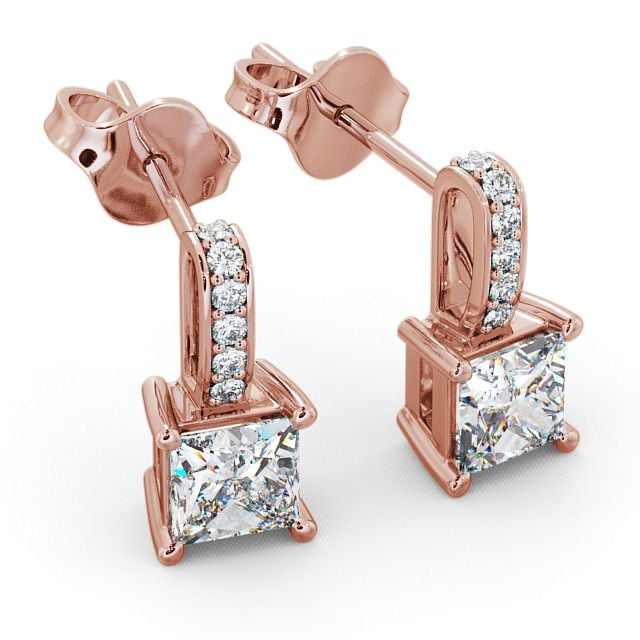 Drop Princess Diamond Earrings 9K Rose Gold - Ibsley ERG4_RG_FLAT