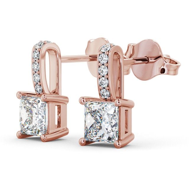 Drop Princess Diamond Earrings 9K Rose Gold - Ibsley ERG4_RG_SIDE