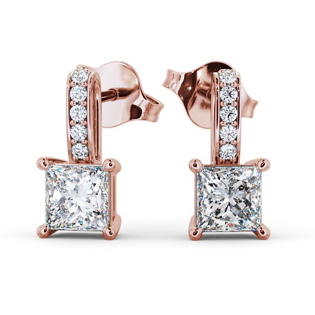 Drop Princess Diamond Earrings 9K Rose Gold - Ibsley ERG4_RG_UP