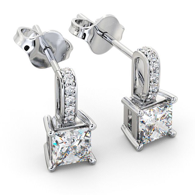 Drop Princess Diamond Earrings 9K White Gold - Ibsley ERG4_WG_FLAT