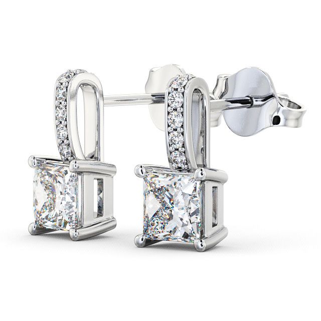 Drop Princess Diamond Earrings 18K White Gold - Ibsley ERG4_WG_SIDE