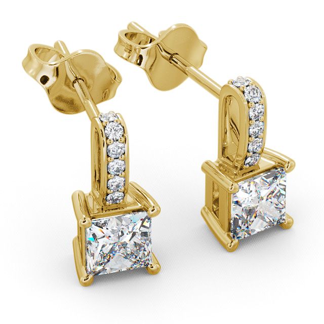 Drop Princess Diamond Earrings 9K Yellow Gold - Ibsley ERG4_YG_FLAT