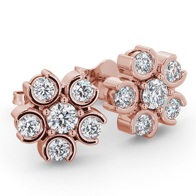 Cluster Round Diamond Earrings 9K Rose Gold - Risley ERG50_RG_FLAT