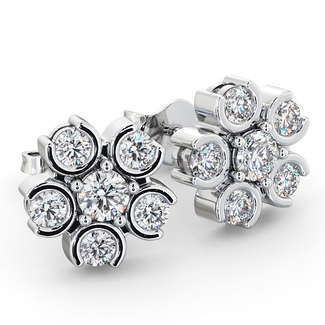 Cluster Round Diamond Earrings 18K White Gold - Risley ERG50_WG_FLAT