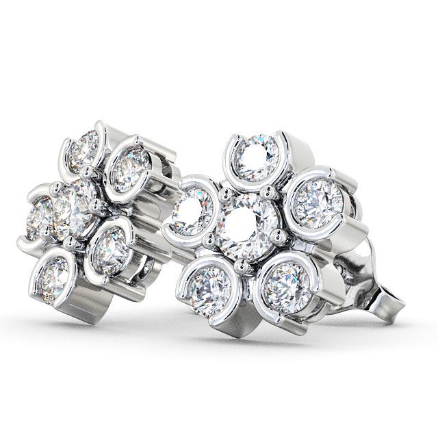 Cluster Round Diamond Earrings 18K White Gold - Risley ERG50_WG_SIDE