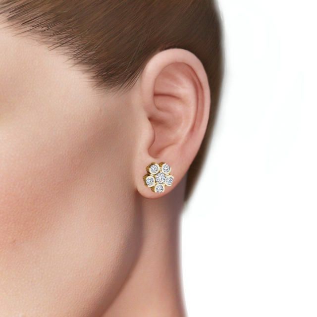 Cluster Round Diamond Earrings 18K Yellow Gold - Risley ERG50_YG_EAR