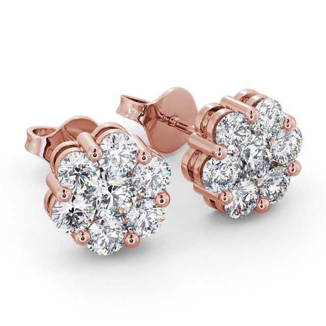 Cluster Round Diamond Earrings 9K Rose Gold - Hele ERG53_RG_FLAT
