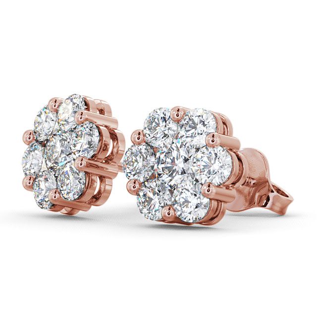 Cluster Round Diamond Earrings 9K Rose Gold - Hele