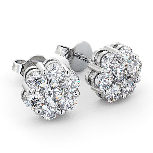 Cluster Round Diamond Earrings 18K White Gold - Hele ERG53_WG_FLAT