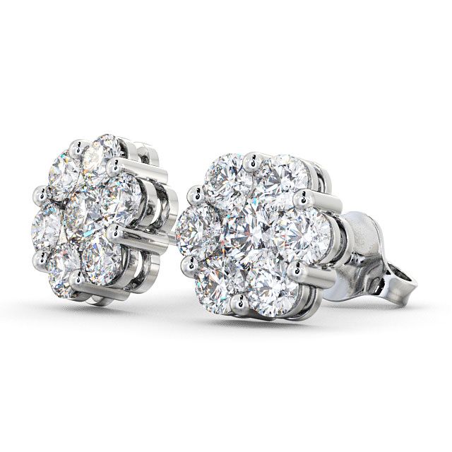 Cluster Round Diamond Earrings 18K White Gold - Hele ERG53_WG_SIDE