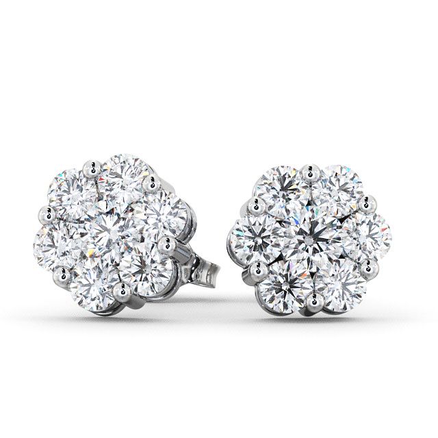 Cluster Round Diamond Earrings 18K White Gold - Hele ERG53_WG_UP