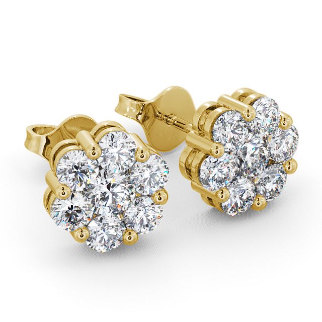 Cluster Round Diamond Earrings 18K Yellow Gold - Hele ERG53_YG_FLAT