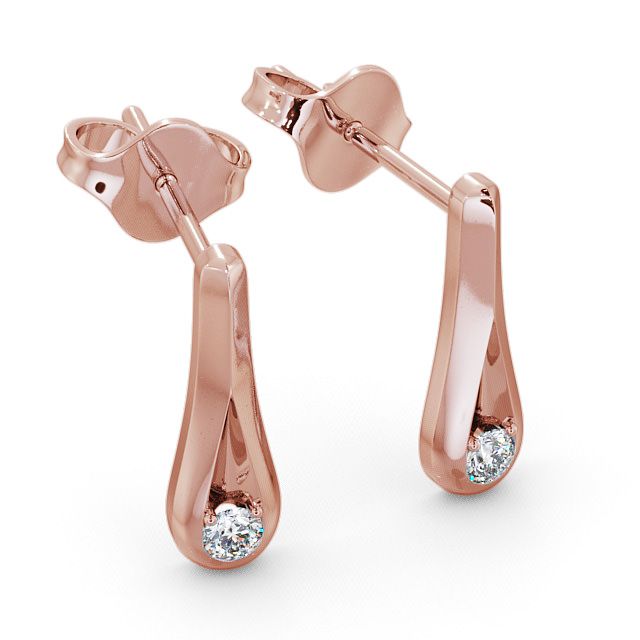 Drop Round Diamond Earrings 9K Rose Gold - Keevil ERG54_RG_FLAT