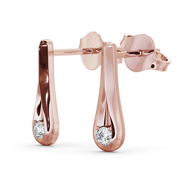Drop Round Diamond Earrings 9K Rose Gold - Keevil ERG54_RG_SIDE
