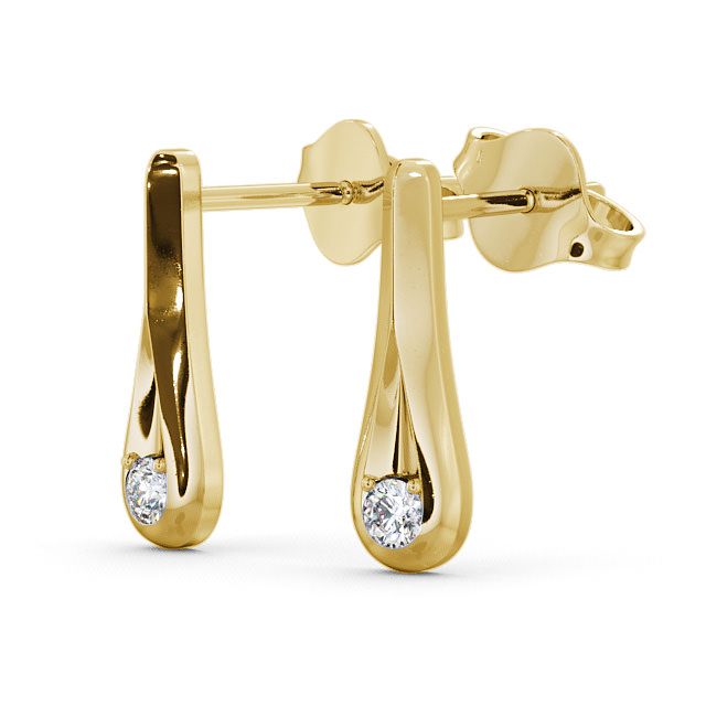 Drop Round Diamond Earrings 9K Yellow Gold - Keevil ERG54_YG_SIDE