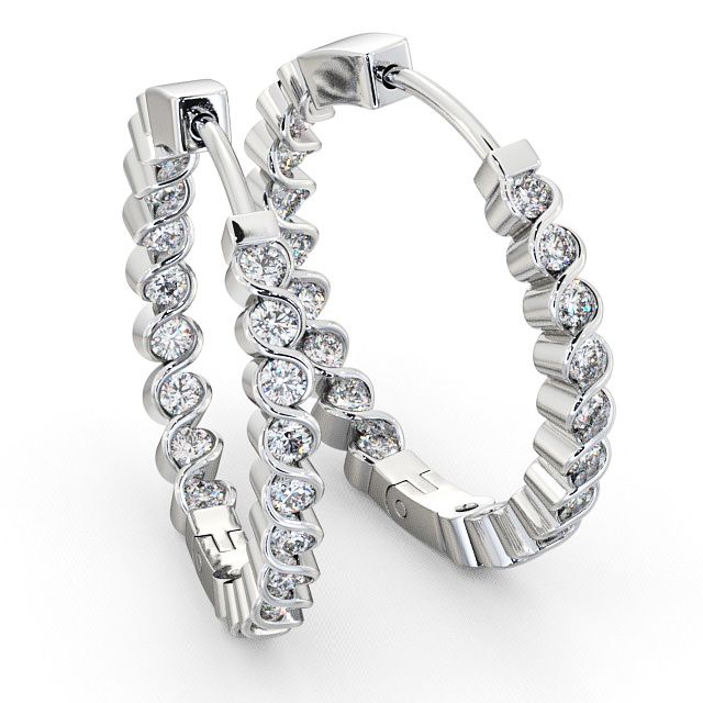 Hoop Round Diamond Earrings 18K White Gold - Eden ERG55_WG_FLAT