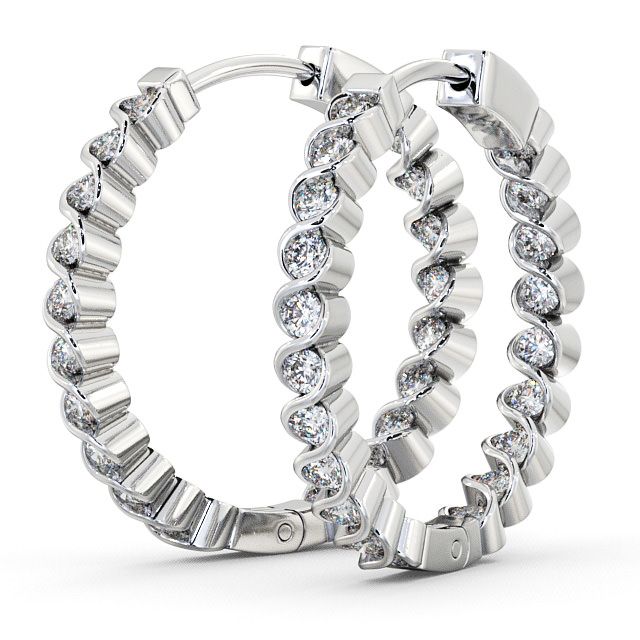 Hoop Round Diamond Earrings 9K White Gold - Eden ERG55_WG_SIDE
