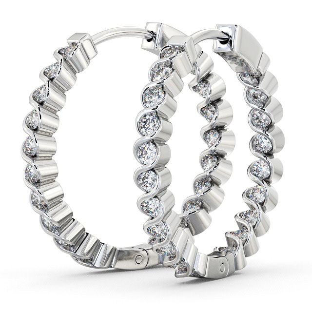 Hoop Round Diamond Earrings 9K White Gold - Eden ERG55_WG_SIDE