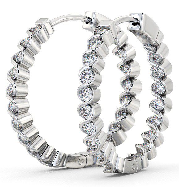 Hoop Round Diamond Bezel Set Earrings Silver ERG55_WG_THUMB1 
