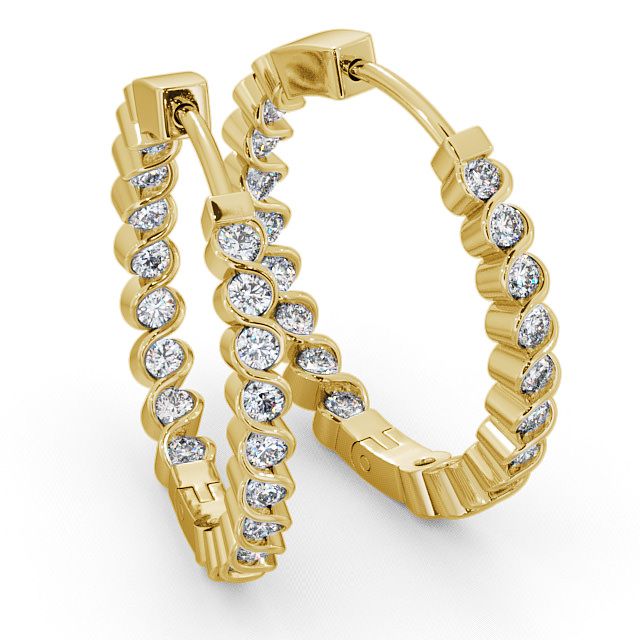 Hoop Round Diamond Earrings 18K Yellow Gold - Eden ERG55_YG_FLAT