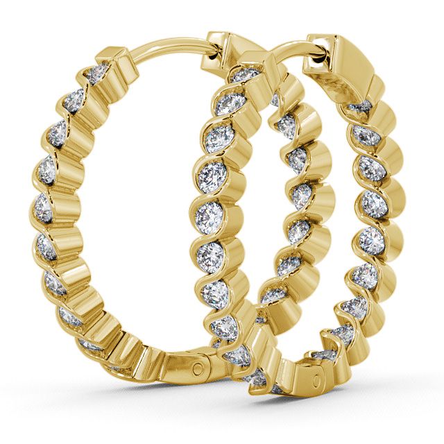 Hoop Round Diamond Earrings 18K Yellow Gold - Eden ERG55_YG_SIDE