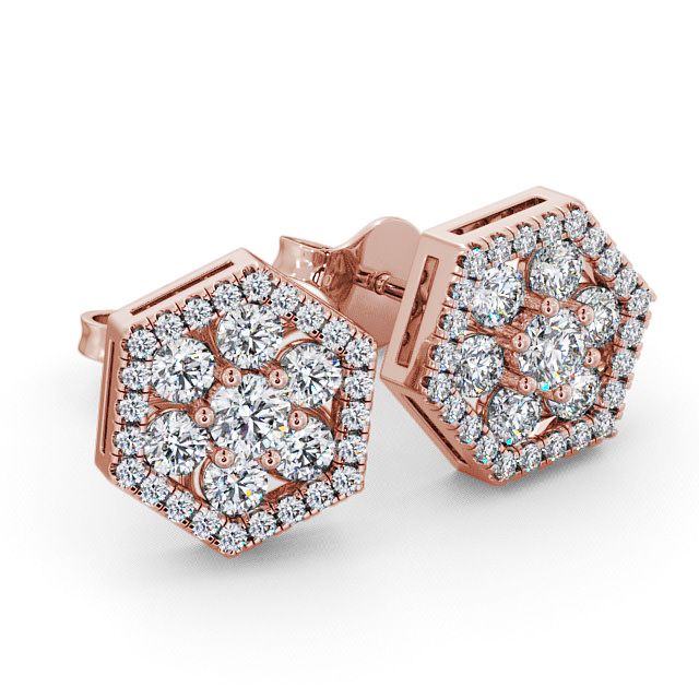 Cluster Round Diamond Earrings 18K Rose Gold - Trevail ERG61_RG_FLAT
