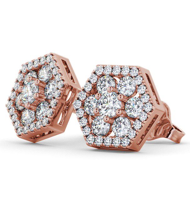 Cluster Round Diamond Hexagon Design Earrings 18K Rose Gold ERG61_RG_THUMB1 