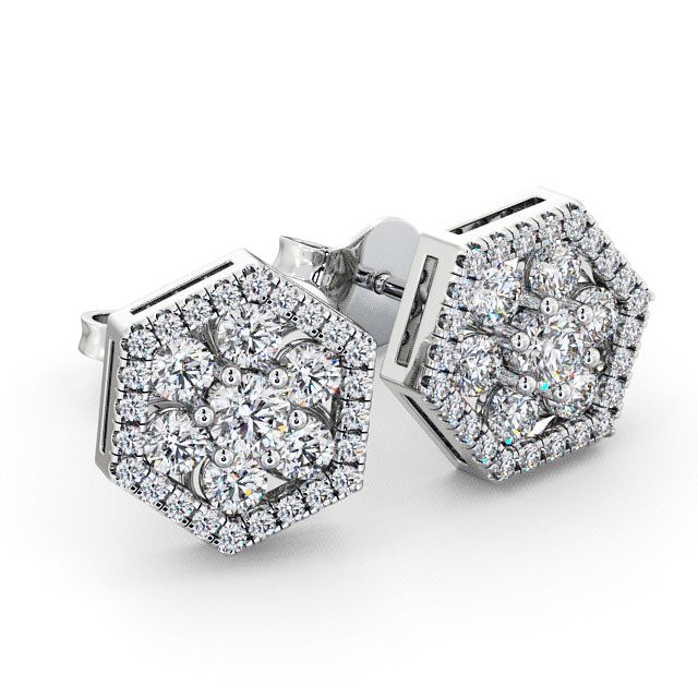 Cluster Round Diamond Earrings 9K White Gold - Trevail ERG61_WG_FLAT