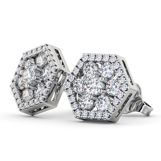 Cluster Round Diamond Earrings 18K White Gold - Trevail