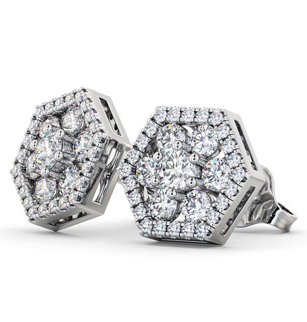 Cluster Round Diamond Hexagon Design Earrings 9K White Gold ERG61_WG_THUMB1