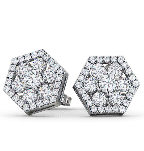 Cluster Round Diamond Hexagon Design Earrings 18K White Gold ERG61_WG_THUMB2 